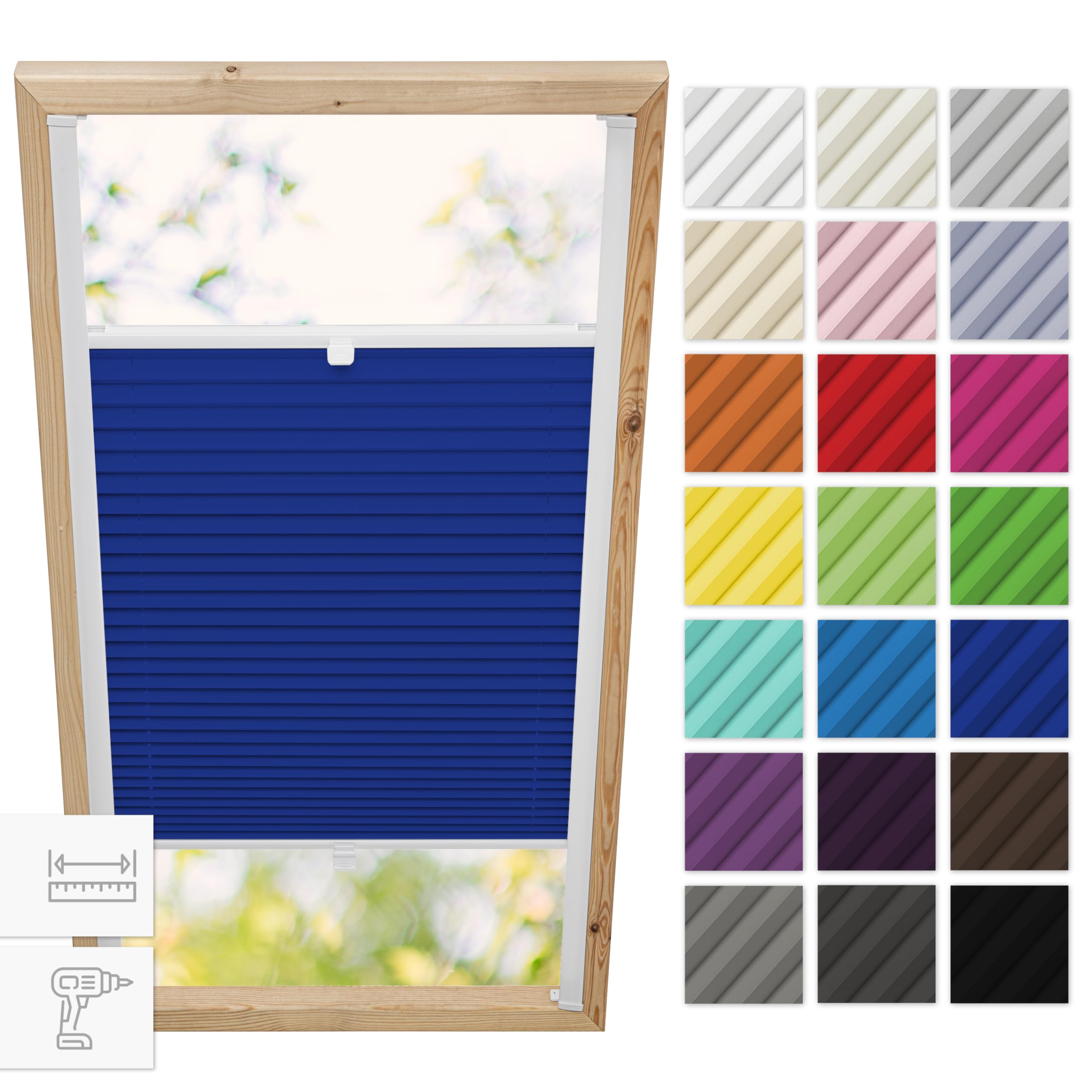 Estika Store plissé pour fenêtre de Toit avec perçage pour fenêtres Fakro - Modèle: 114/118 Couleur du Tissu: Blue Marine - Stores plissés pour fenêtres intérieures
