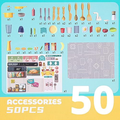 Miniatura 5 de Juego de cocina para niños, neblina rociadora con más de 50 piezas de accesorios para niños pequeños, juego de cocina de juguete interactivo para