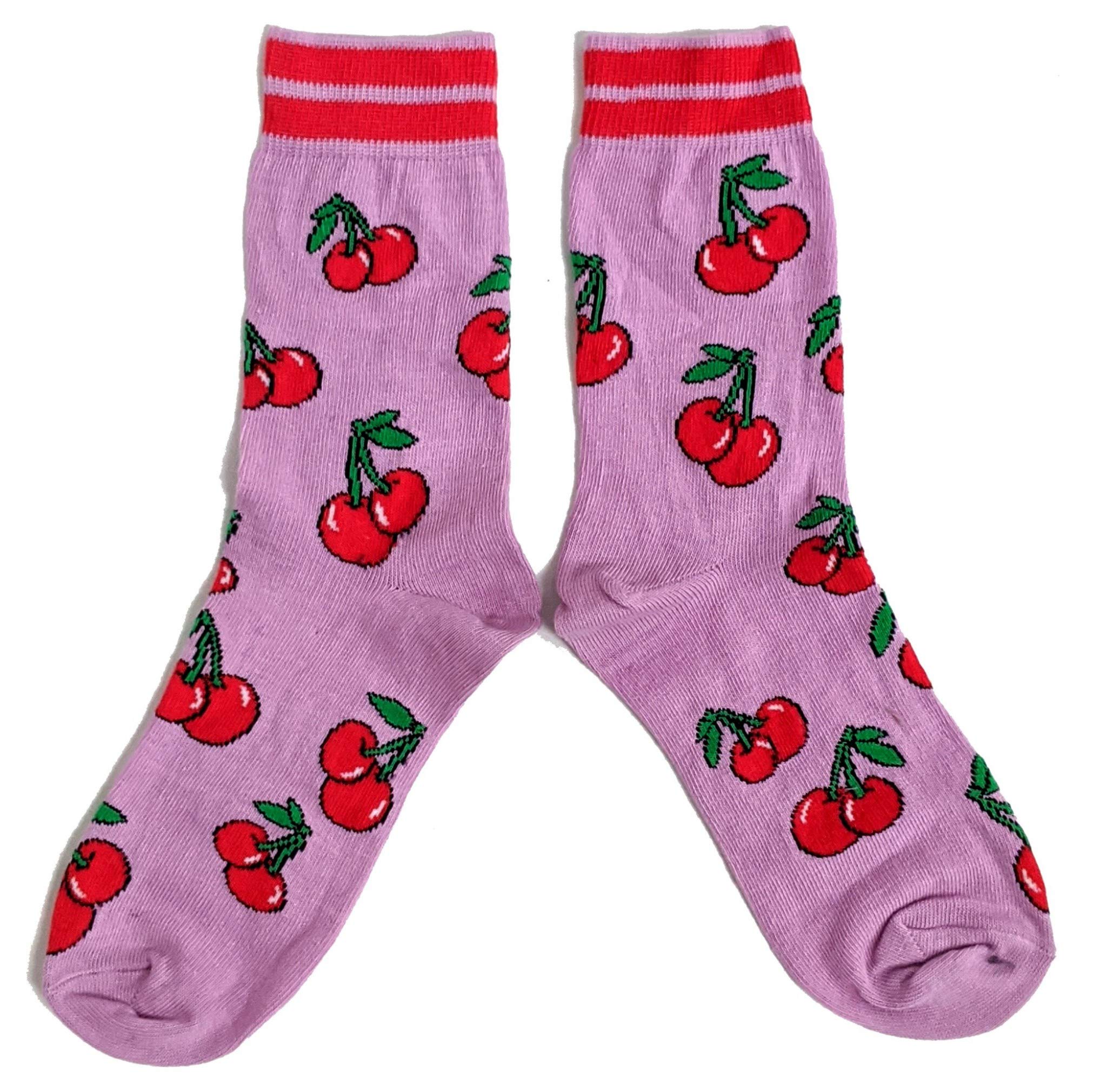 Sock Shack Women's Pink Fruity Cherry Pairs Of Cherries Socks 4-8 Uk / 37-42 Euro / 6-10 Usa