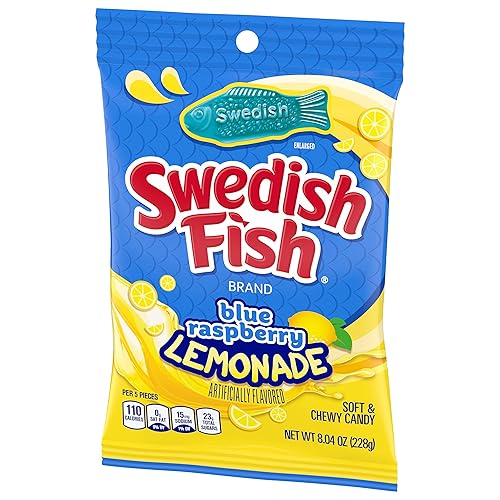 Miniatura 12 de SWEDISH FISH Caramelos suaves y masticables de limonada de frambuesa azul, caramelos a granel, bolsas de 12-8.04 onzas