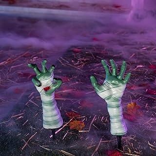 JOYIN Halloween Zombie Hands Groundbreakers Decorations,Realistic Looking Scary Bloody Arm with Bandage Lawn Yard Stakes f...