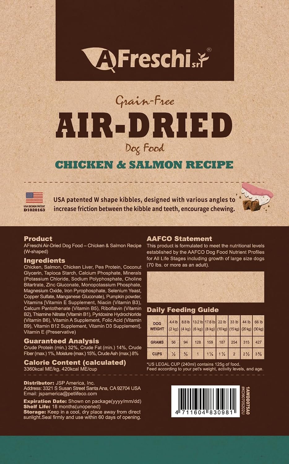 A Freschi srl Air-Dried Puppy & Adult Dog Food - Real Chicken & Salmon Recipe | Grain-Free | High-Protein for Toy, Small & Large Breeds | Ideal for Picky Eaters, 2.2 lb Bag