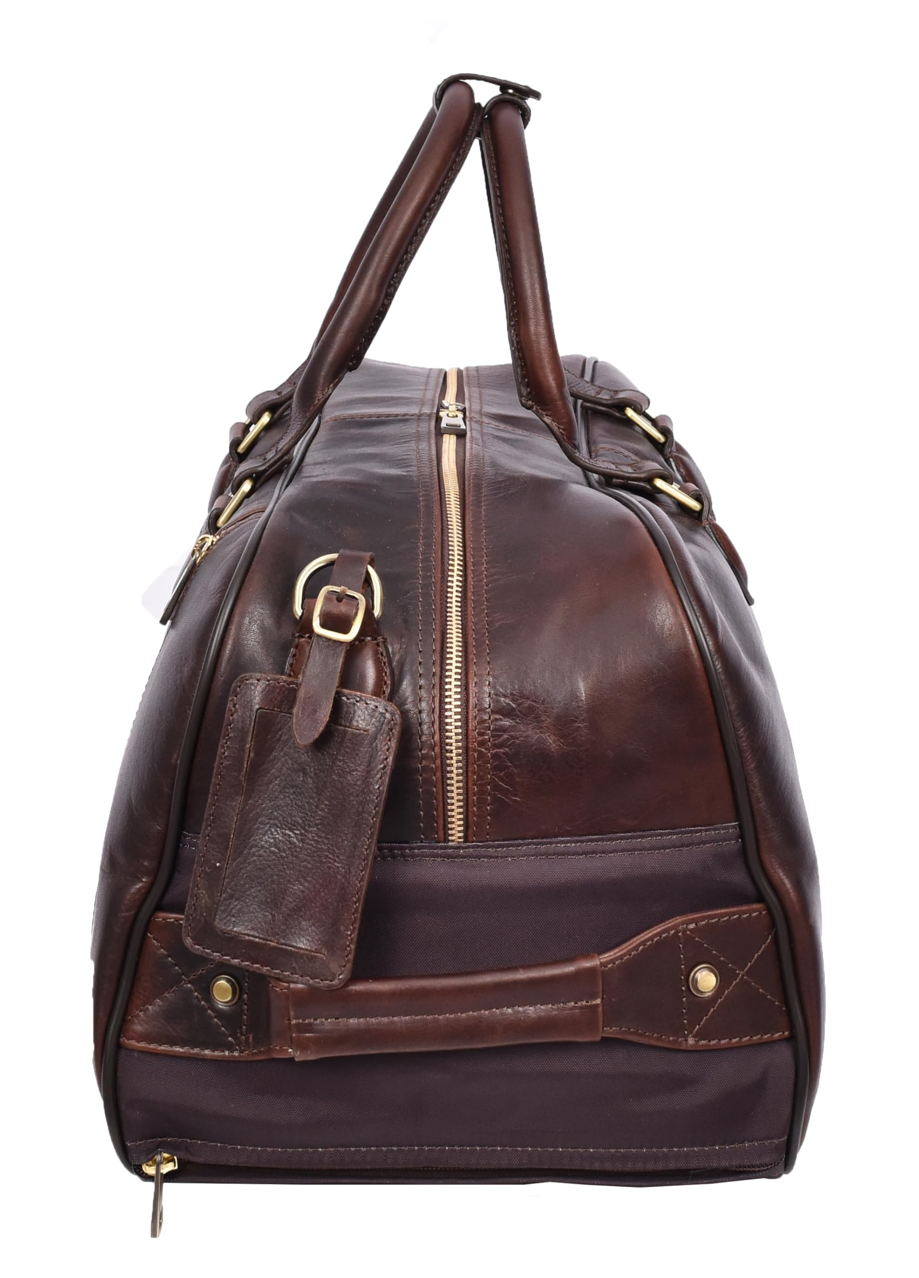 AL50 - Bolsa de viaje de piel con ruedas de alta calidad para fines de semana, Brown, L, Bolsa de transporte