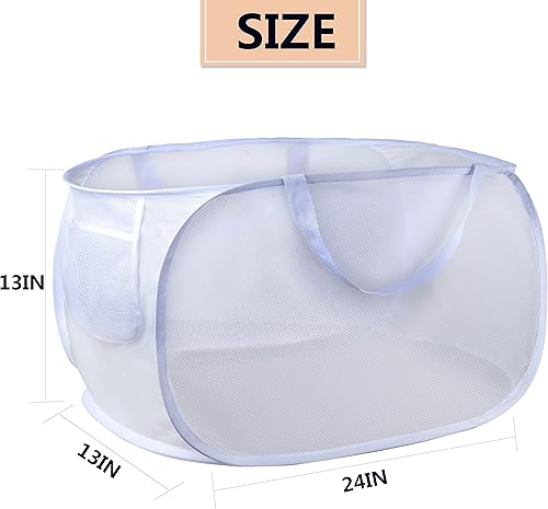 Miniatura 5 de Cestas de lavandería plegables, cesta de lavandería plegable, cestas de malla plegables (cada una con 2 asas reforzadas) (gris + blanco)..