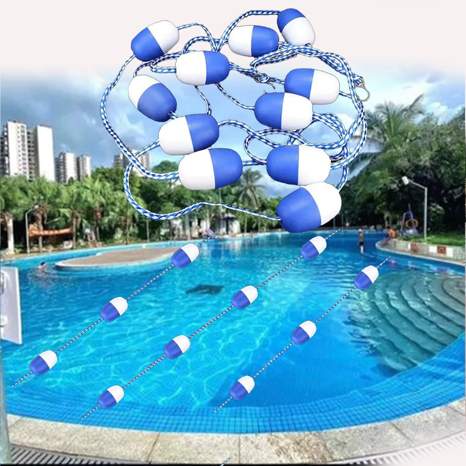 Ligne de piscine 35m avec 2 crochets inox pour sécuriser le grand bain