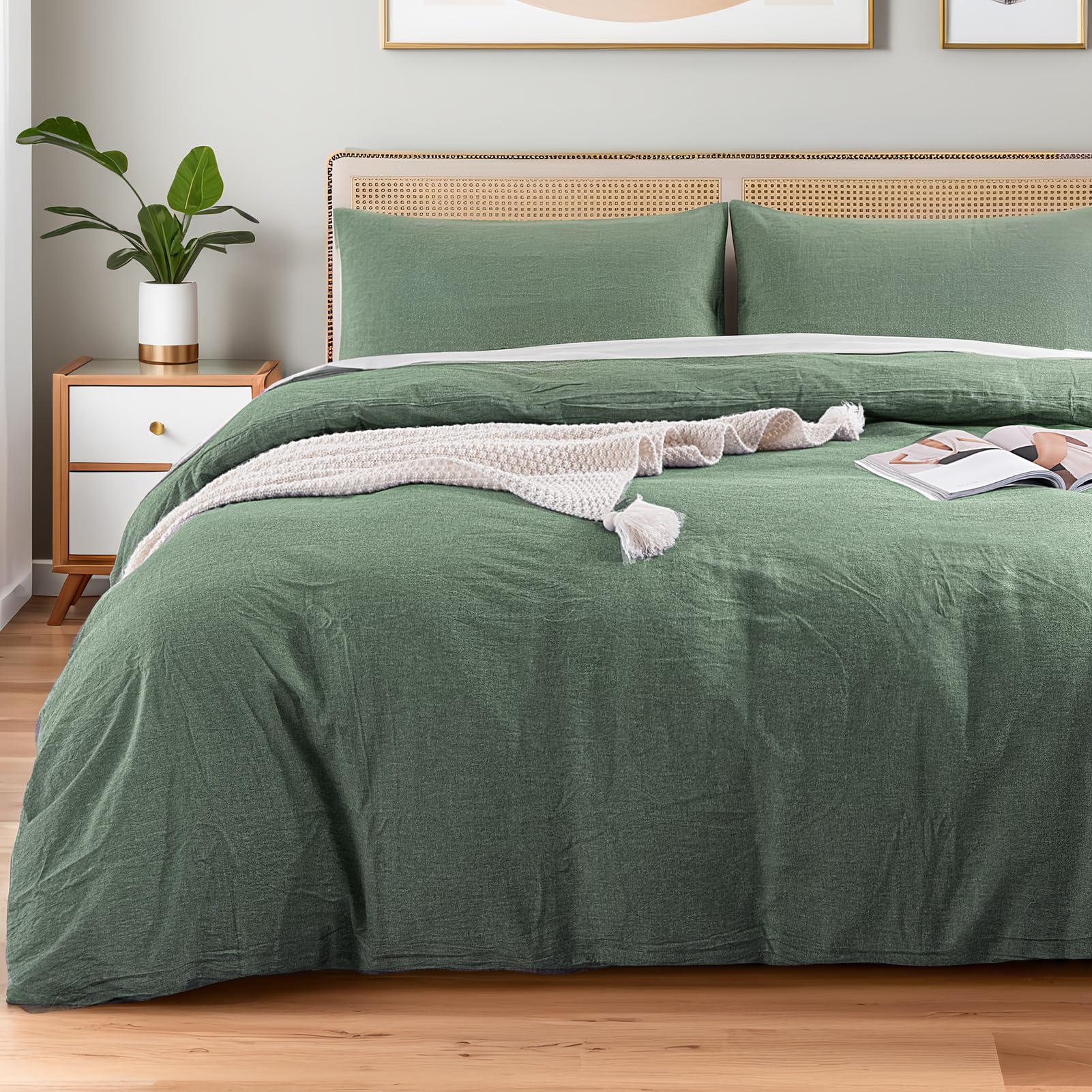 NEXHOME PRO Duvet Cover Queen Size, 3 Pieces Cotton Bedding Cover Set