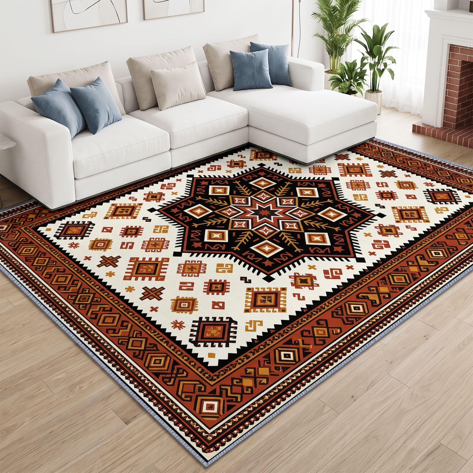 Géométrique Étoile Centrale Tapis Salon Antidérapant Lavable 180x240cm