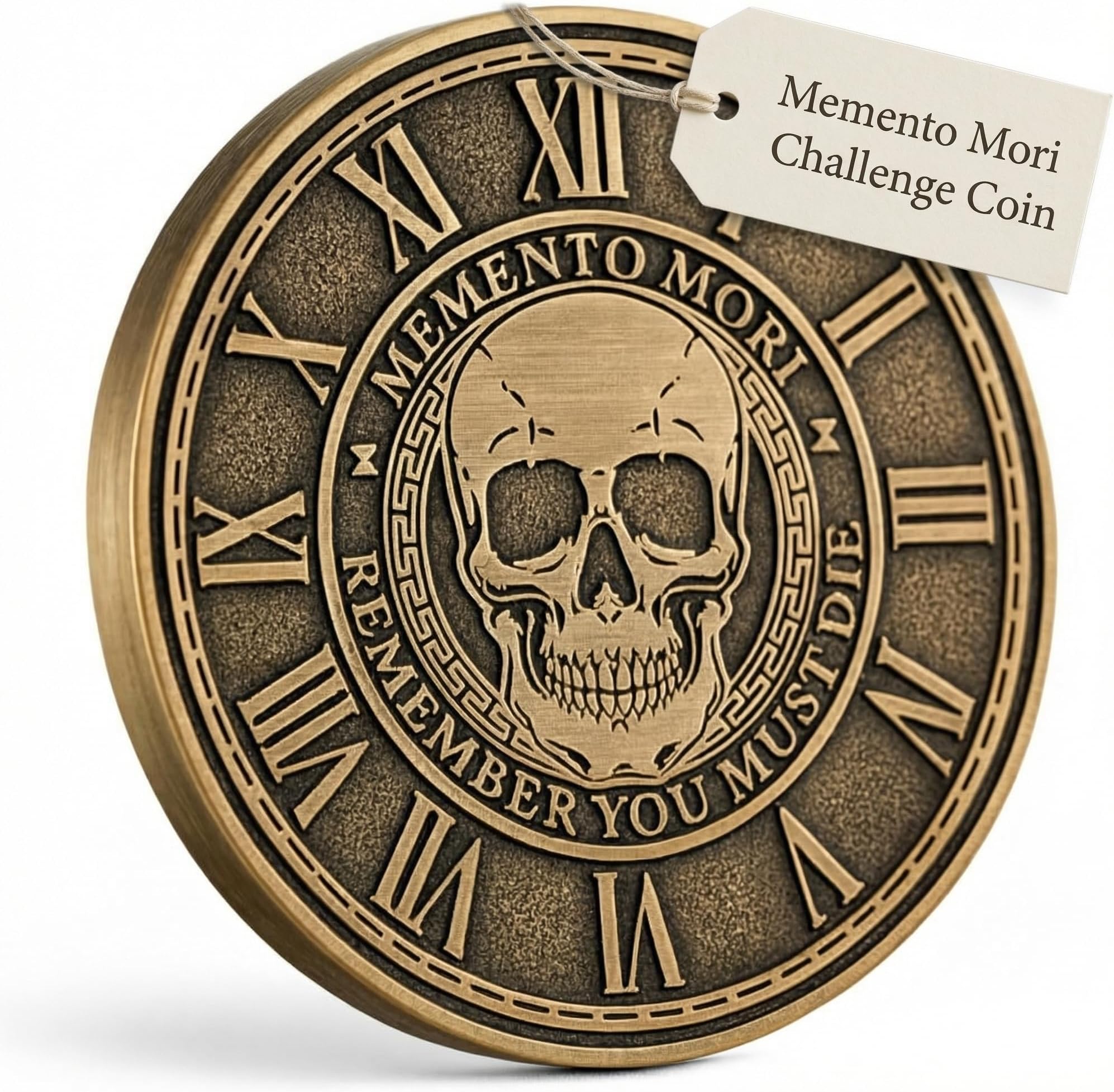 Memento Mori Coin Medallion Stoicism Gift Amor Fati Metal Gold Color Token EDC Challenge Stoic Reminder Pendant Momento Mori Gift for Daily Stoic Practice Memento Vivere Skull