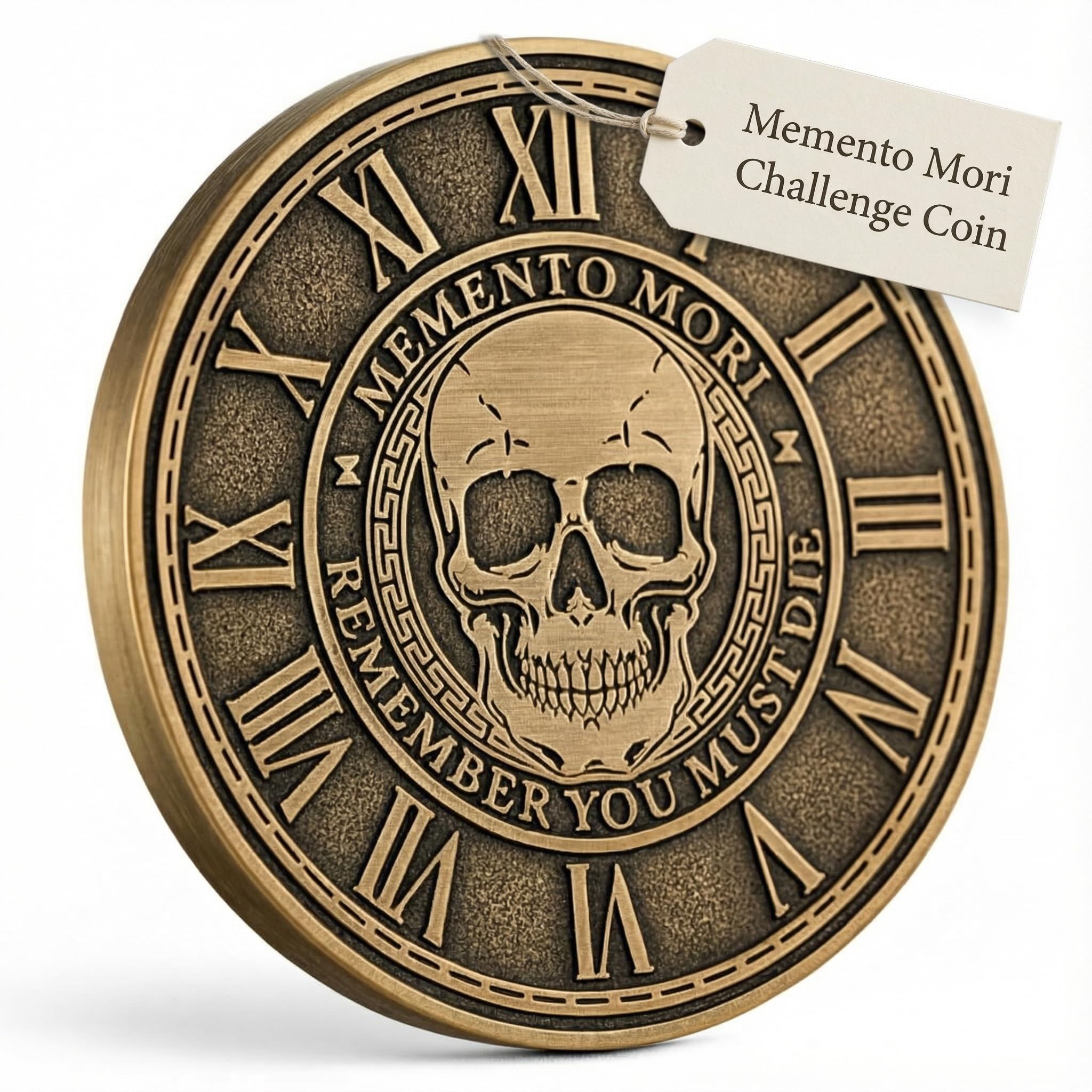 Memento Mori Coin Medallion Stoicism Gift Amor Fati Metal Gold Color Token EDC Challenge Stoic Reminder Pendant Momento Mori Gift for Daily Stoic Practice Memento Vivere Skull