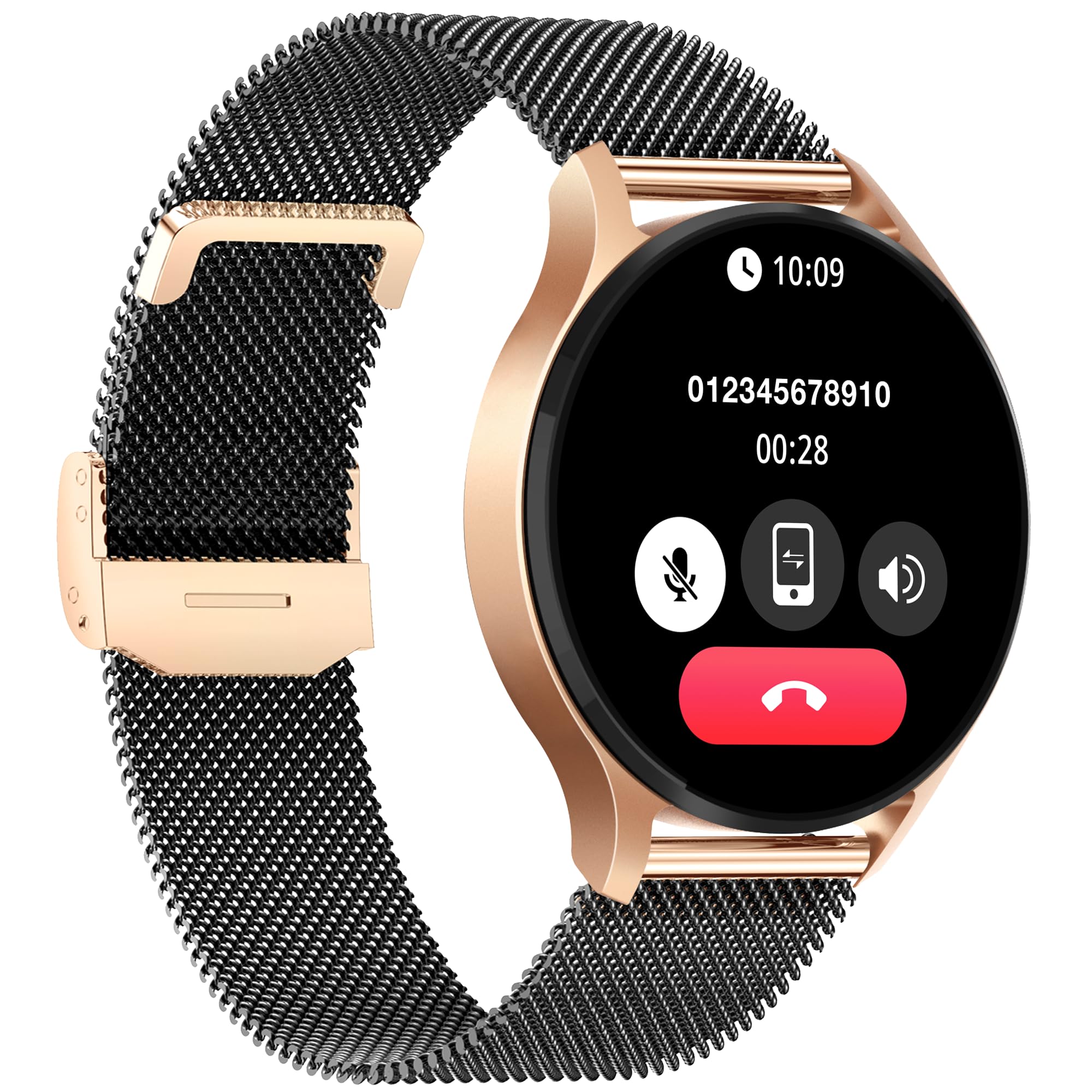 Edgy Damen Smartwatch, AMOLED Always-On, KI Steuerung, Fitness Tracker für Android & iOS, 3 Armbänder, Edelstahlgehäuse, Telefonfunktion, Sprachsteuerung, Puls, wasserdicht, Frauenmonitor