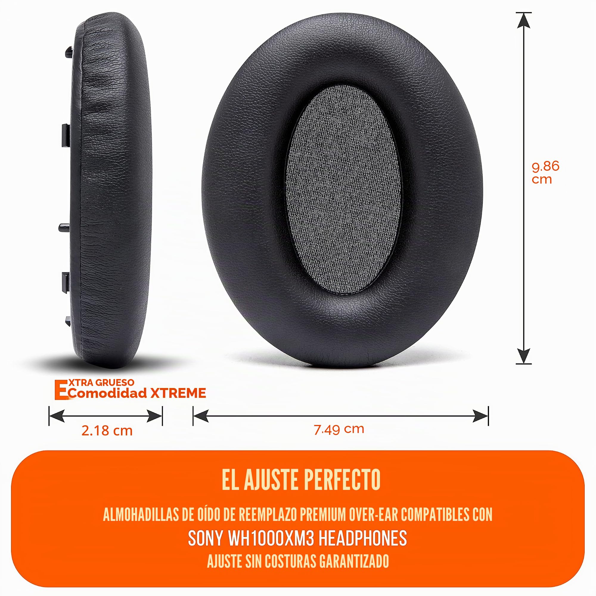 Almohadillas de Repuesto Extra Gruesas WC Wicked Cushions compatibles con los Auriculares Sony WH-1000XM3 - Negro