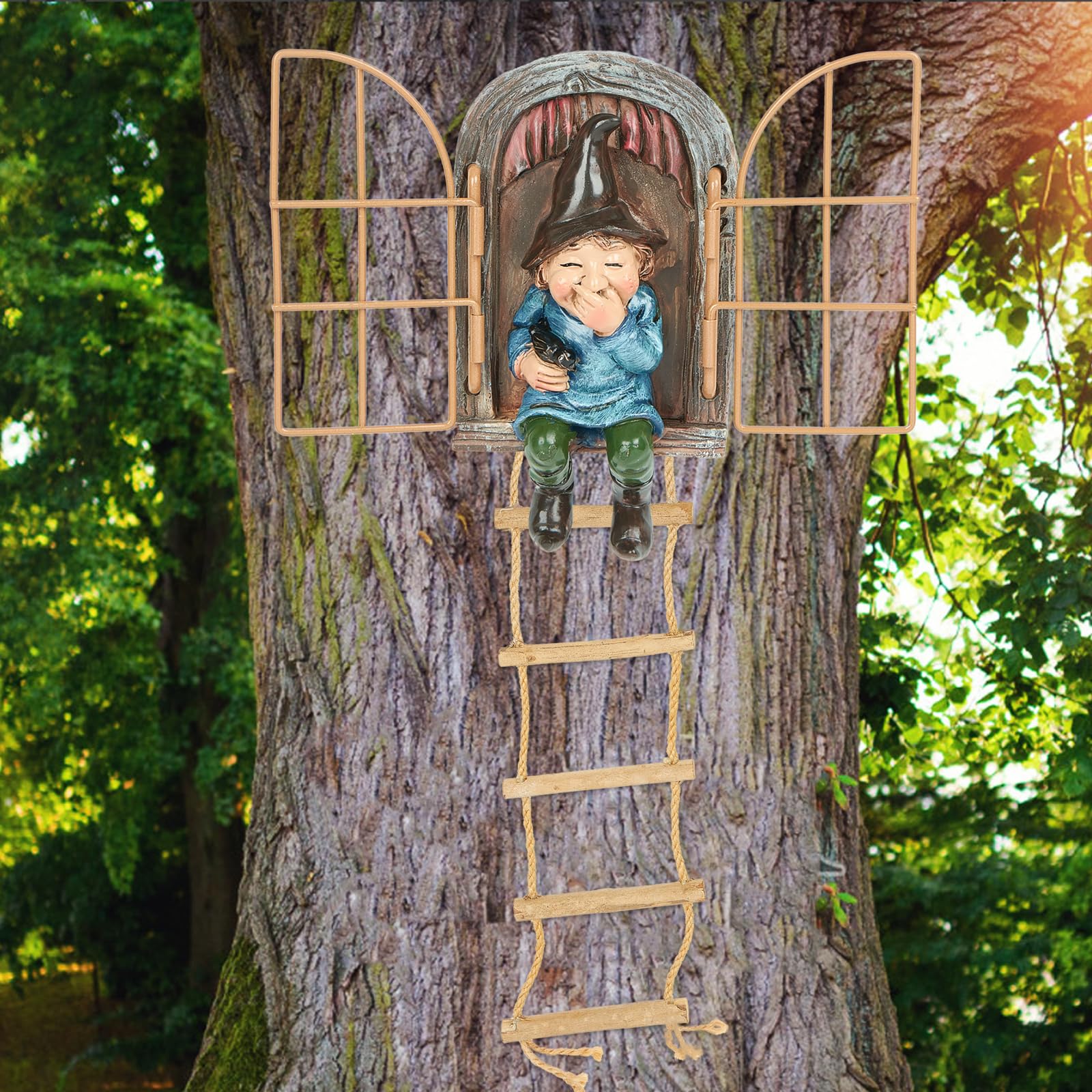 Decoración de gnomos de jardín al aire libre, decoración de caras de árbol para patio, elfo fuera de la puerta, árbol abrazador, escultura de jardín, escultura de jardín, adorno artístico caprichoso