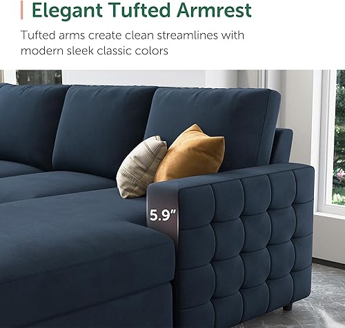 Miniatura 5 de HONBAY Sofá cama modular con cama extraíble, sofá seccional en forma de U, cama con diván de almacenamiento, sala de estar, sofá modular de 6