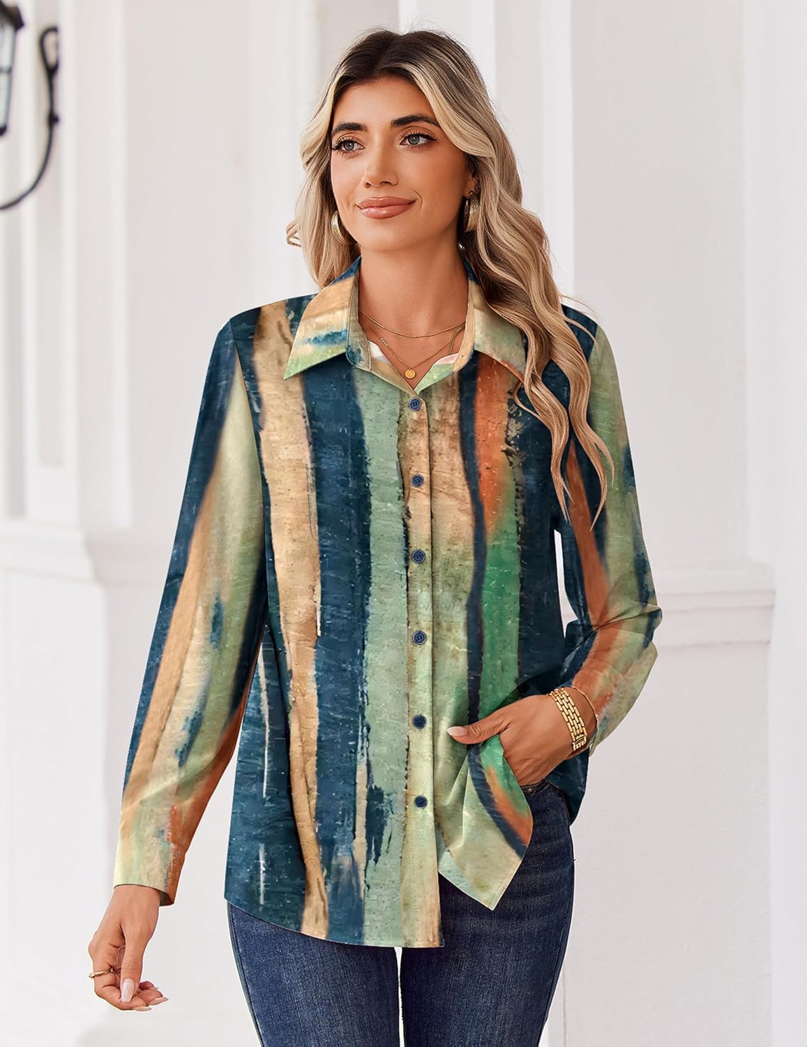 Zeagoo Blouse for Women Dressy Long Sleeve Button Down Shirts Business Casual Outfit Lightweight Solid/Printed Tops - Image 5