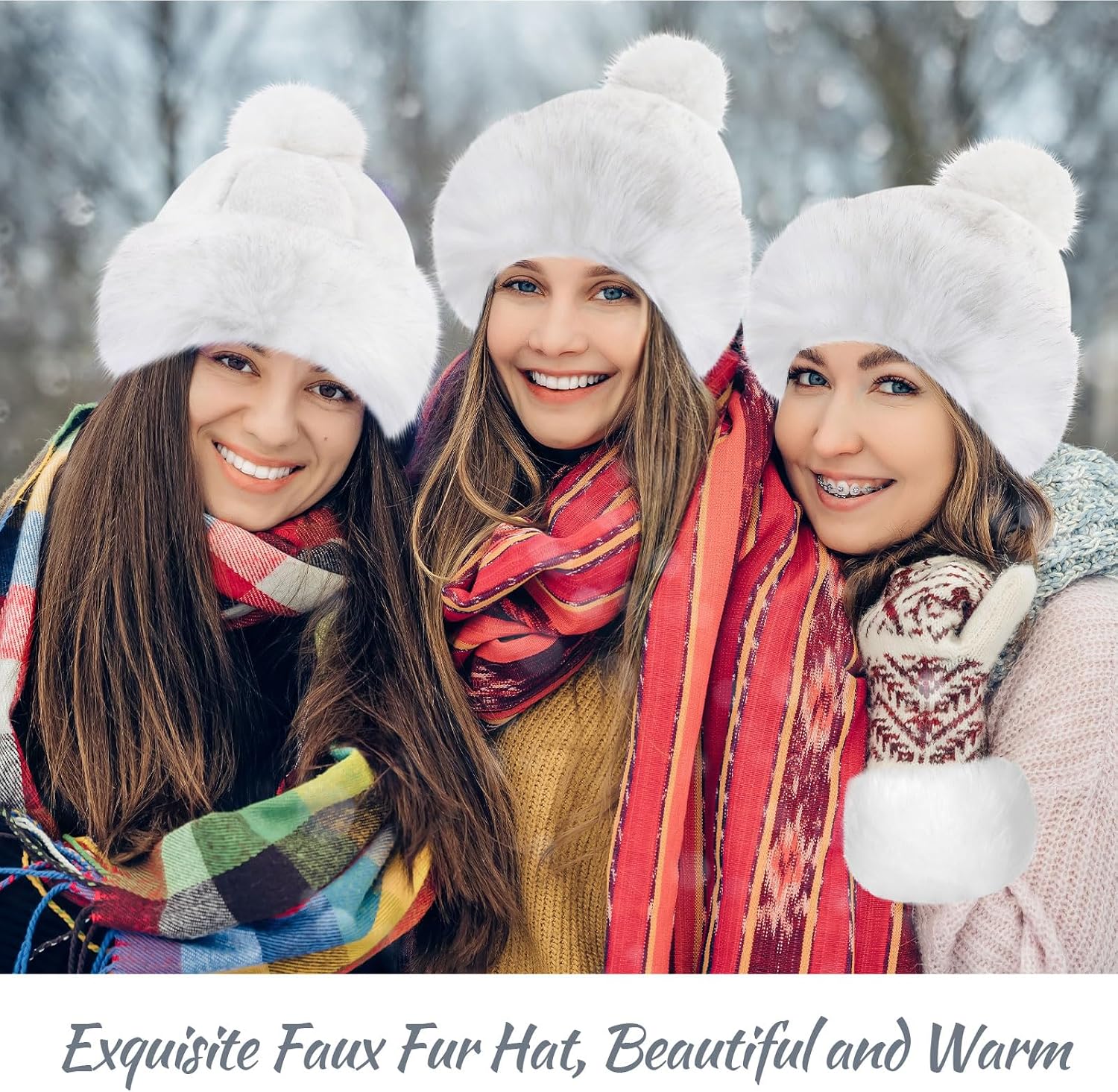 Cozypower 3 Pieces White Fur Leg Warmers Set Faux Fur Hat Wrist Cuffs Winter Furry Hat Boot Cuffs Fuzzy Hand Cuff for Women