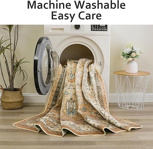 Miniatura 6 de Alfombras de área de 5 x 7 pies para sala de estar, dormitorio, lavable a máquina, cubierta suave para suelo, alfombra estética vintage resistente a