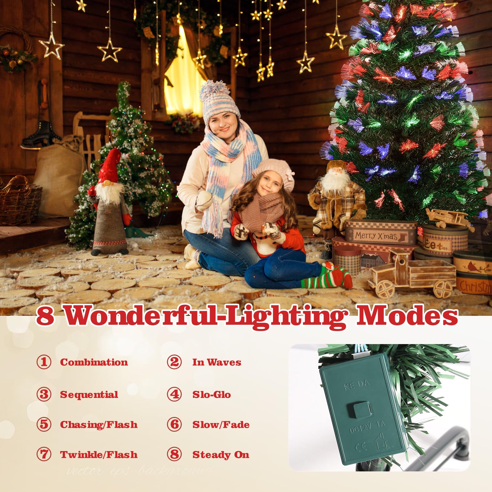 Sapin de Noël Artificiel Uten de 1,5 m avec Pointe en PVC de 170 mm, lumière en Fibre de Verre 3 Couleurs, 8 Modes, Support en métal, décoration de Noël pour l'intérieur