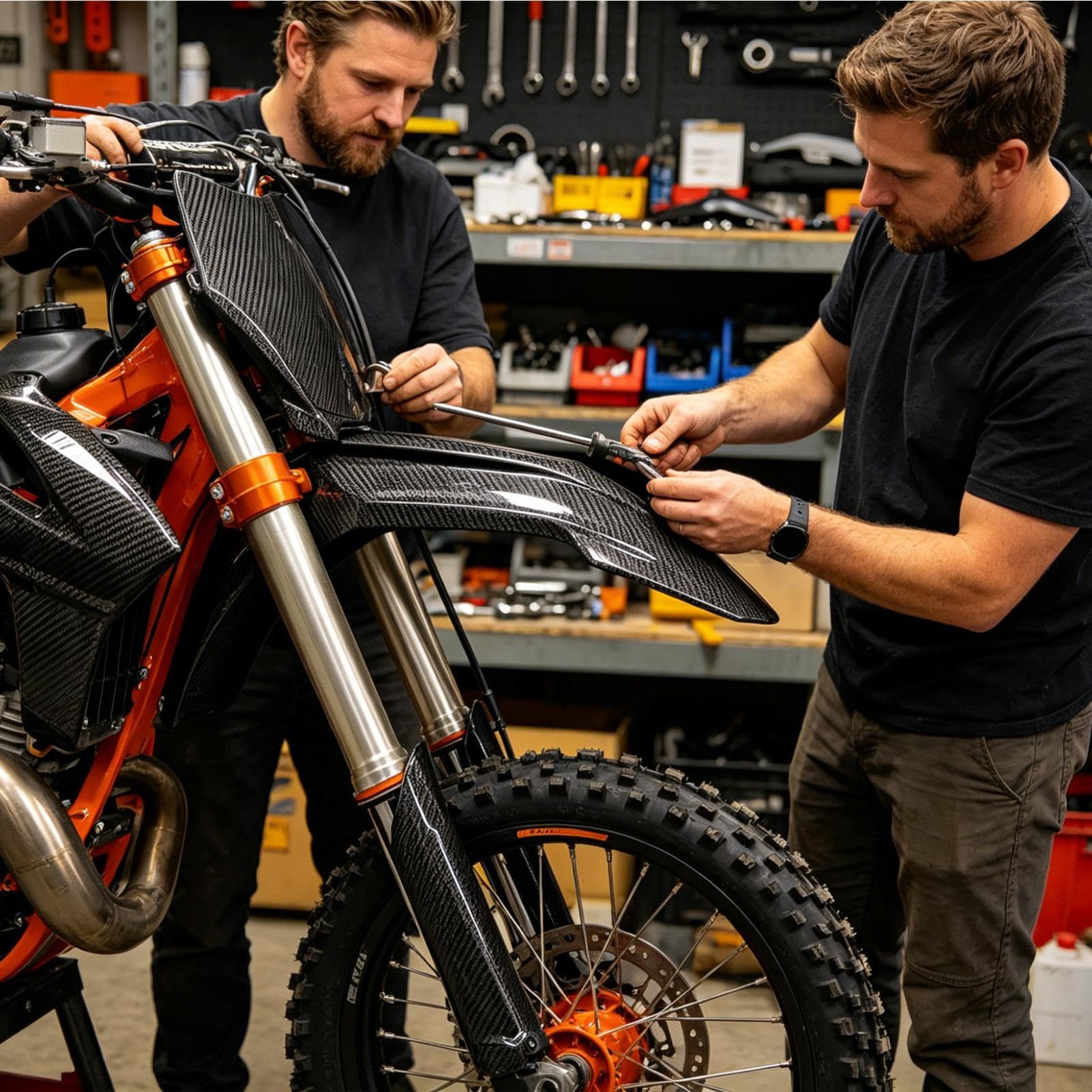Parafango per Motocicletta Ammortizzante, Fibra di Carbonio, Leggero | Parafango Anteriore Moto per Avventure di Guida con Ogni Officine e Meccanici Domestici Pendolarismo su Strada Touring
