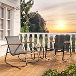 Ahomly 3 Pieces Patio Furniture Set Textilene Fabric Outdoor Patio Rocking Bistro Set with Wooden Armrests and Coffee Table for Lawn, Porch, Balcony, Poolside, Black