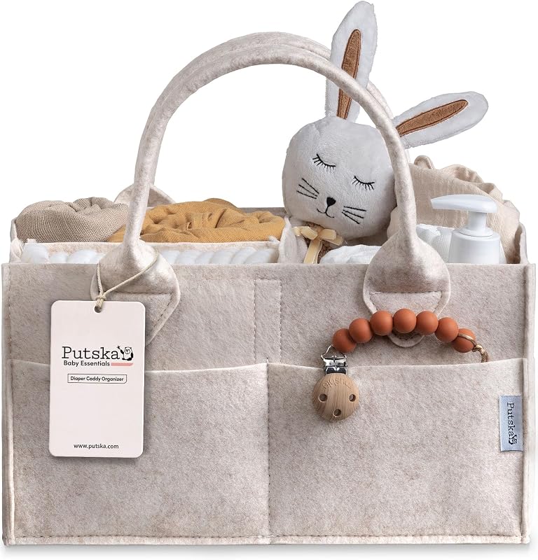 PUTSKA Organizador de pañales para bebé, cesta de fieltro para guardería, color moca, grande