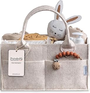 PUTSKA Baby Nappy Caddy Organizer - Nursery Storage Basket for Nappy Station, Baby Basket Shower Gift List and Registry Must-Have, Newborn Essentials, Nursery Decor for Boy or Girl - Mocha, Large