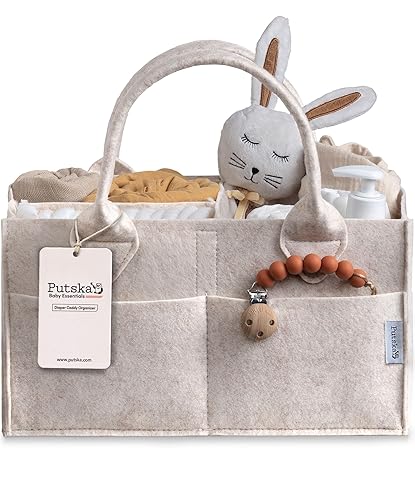 Vista 13 de Organizador de pañales para bebé de PUTSKA - Cesta de almacenamiento para guardería para estación de pañales, cesta de regalo para baby shower y Gris