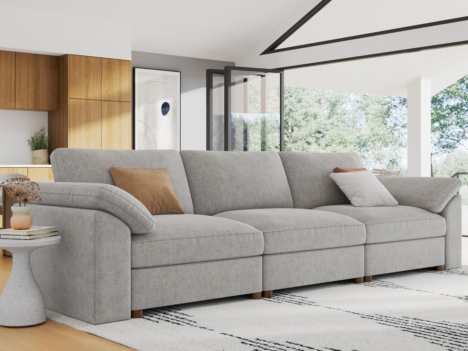 EASE MOOSE Modern Loveseat Sofa for Living Room, Comfty 3Seat Solid Wood Frame Sofa, FSC Certified Modern Deep Seat Couch,Grey