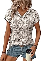 OFEEFAN Women's V-Neck Cap Sleeve T-Shirts - Soft Breathable Summer Tops for Beach Vacation & Casual Outings