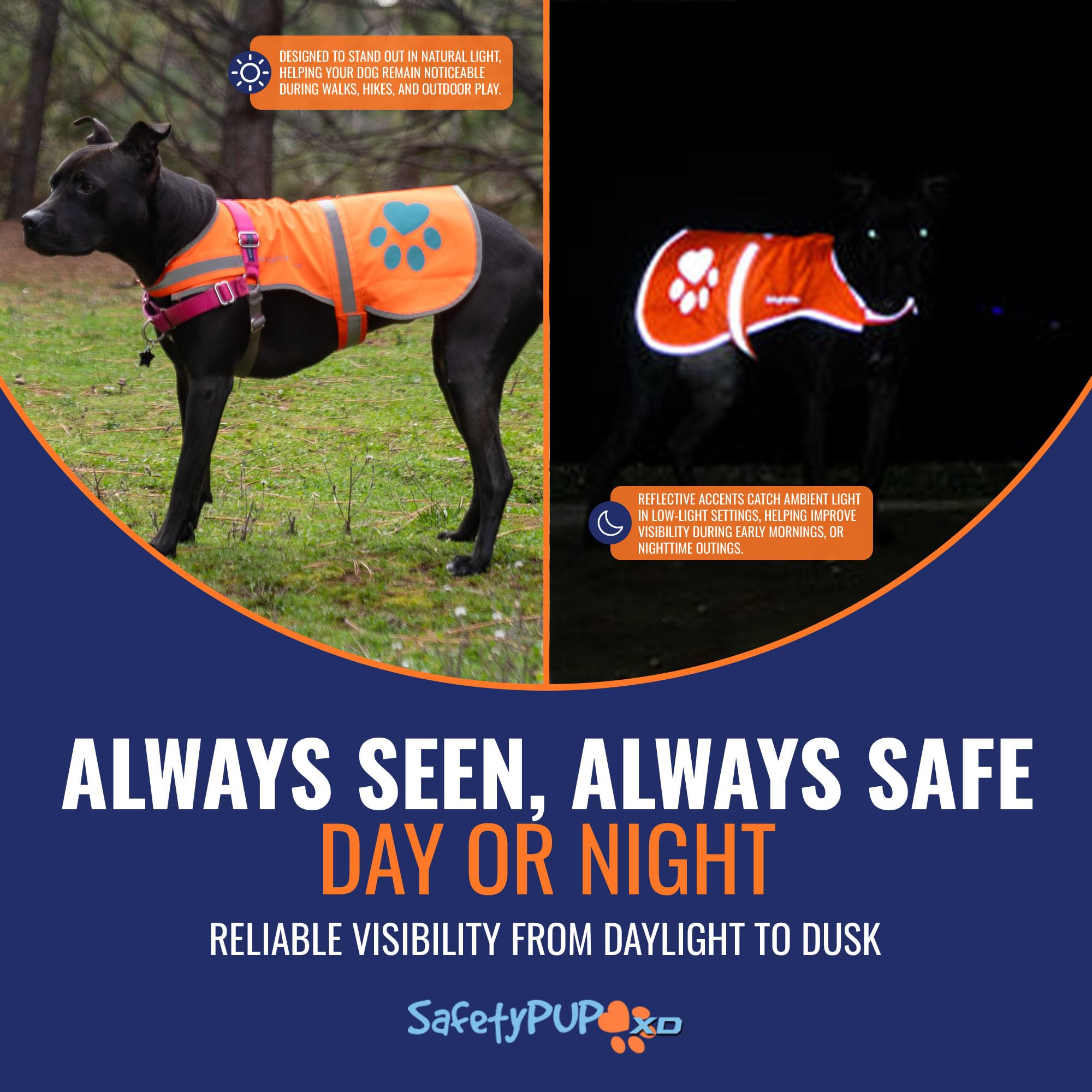 SafetyPUP XD Hund Warnweste.Größen für Hunde 7 kg - 59 kg. Orange X-Klein