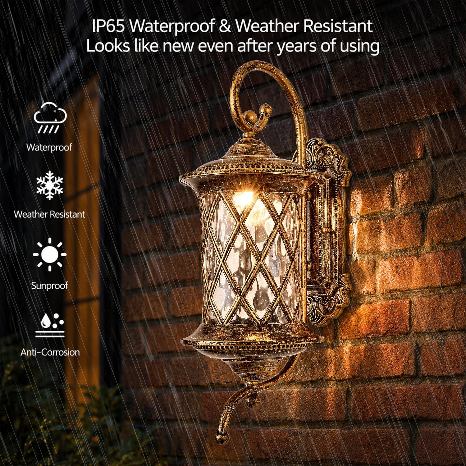 24" Extra Large Outdoor Wall Light Retro Bronze Exterior Lanterns Wall Mount Waterproof Aluminum Patio Wall Sconce Vintage Large Proch Lamp with Water Glass Outside Coach Light for Garage Front Door image 4
