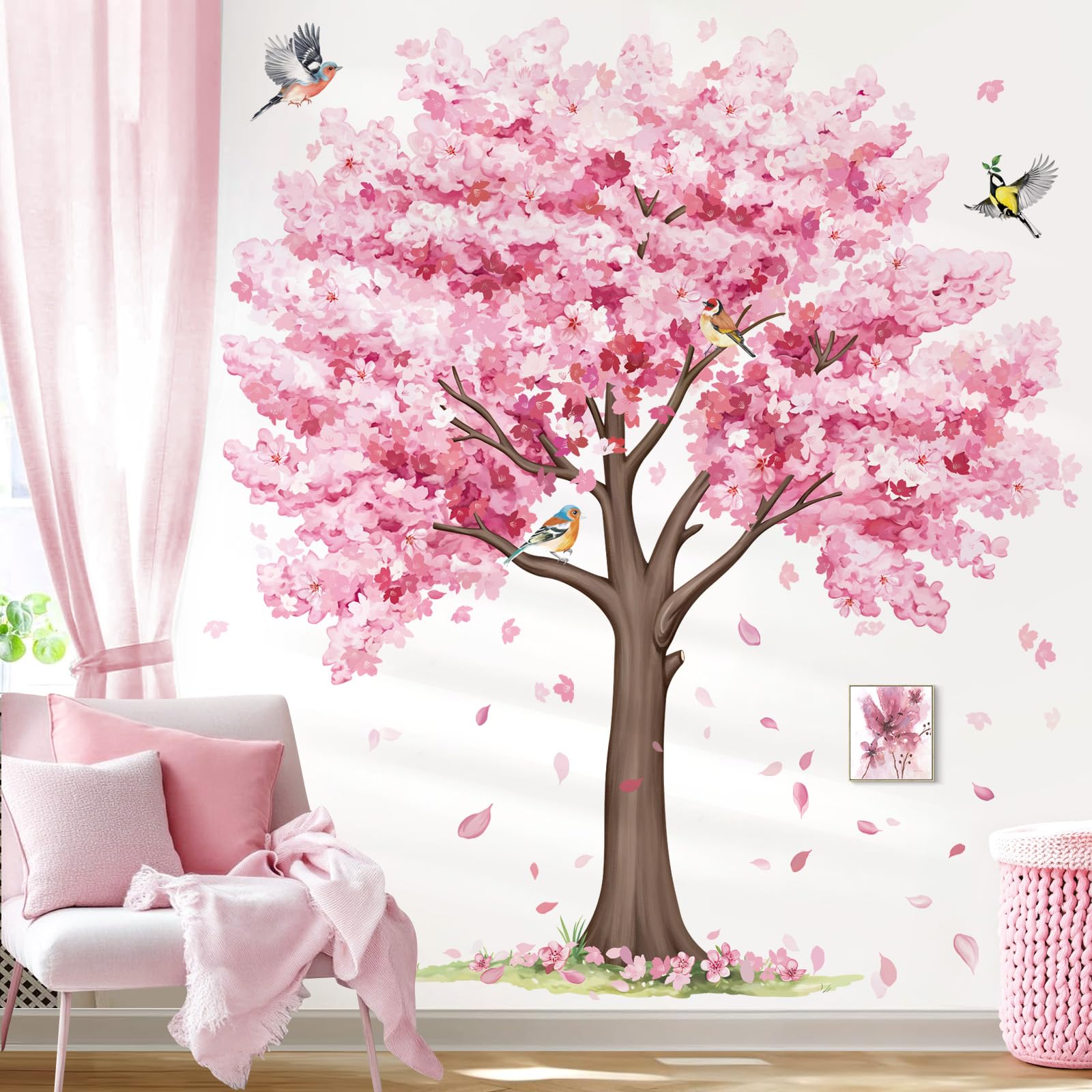 decalmile Cherry Blossom Tree Pink Flower Wall Decals Stickers (XL)