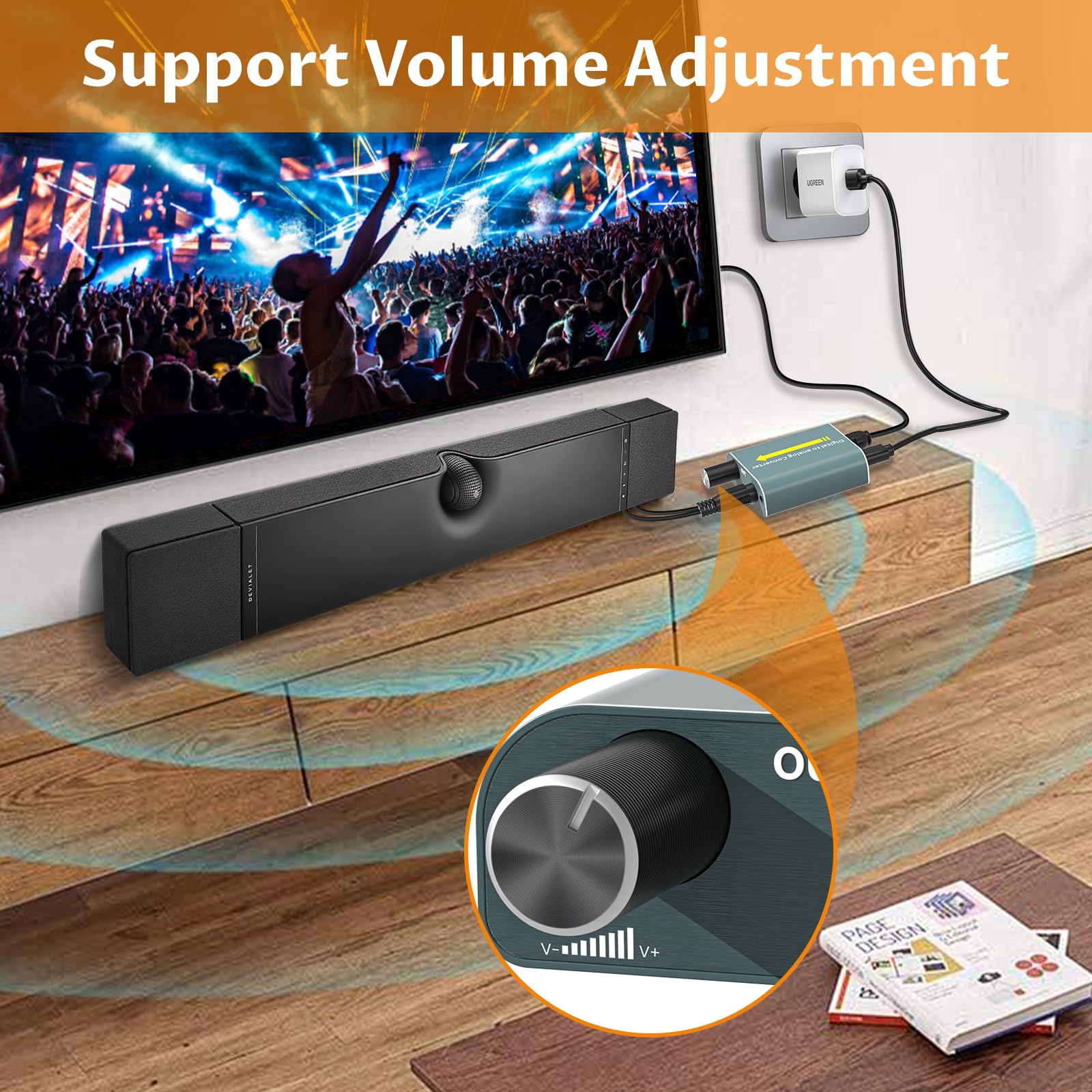 AMANKA Convertitore audio analogico-digitale DAC 192kHz con cavo ottico,adattatore audio ottico coassiale digitale a jack da 3,5 mm AUX Controllo volume Toslink per PS3 PS4 HDTV Blue Ray