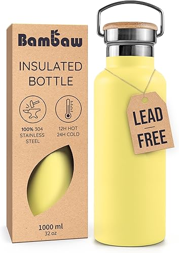 Miniatura 10 de Bambaw Botella de agua aislada de 32 onzas, botella de agua de acero inoxidable verde, botella de agua grande de acero inoxidable, botella de agua