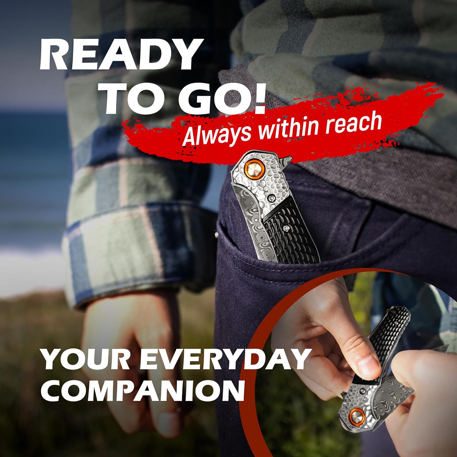 Mini Katana Premium & Unique Damascus Pocket Knife - Unmatched Sharpness 67-layer VG10 Steel & Durability with Clip Leather Sheath - Ideal for Everyday Use & Hunting