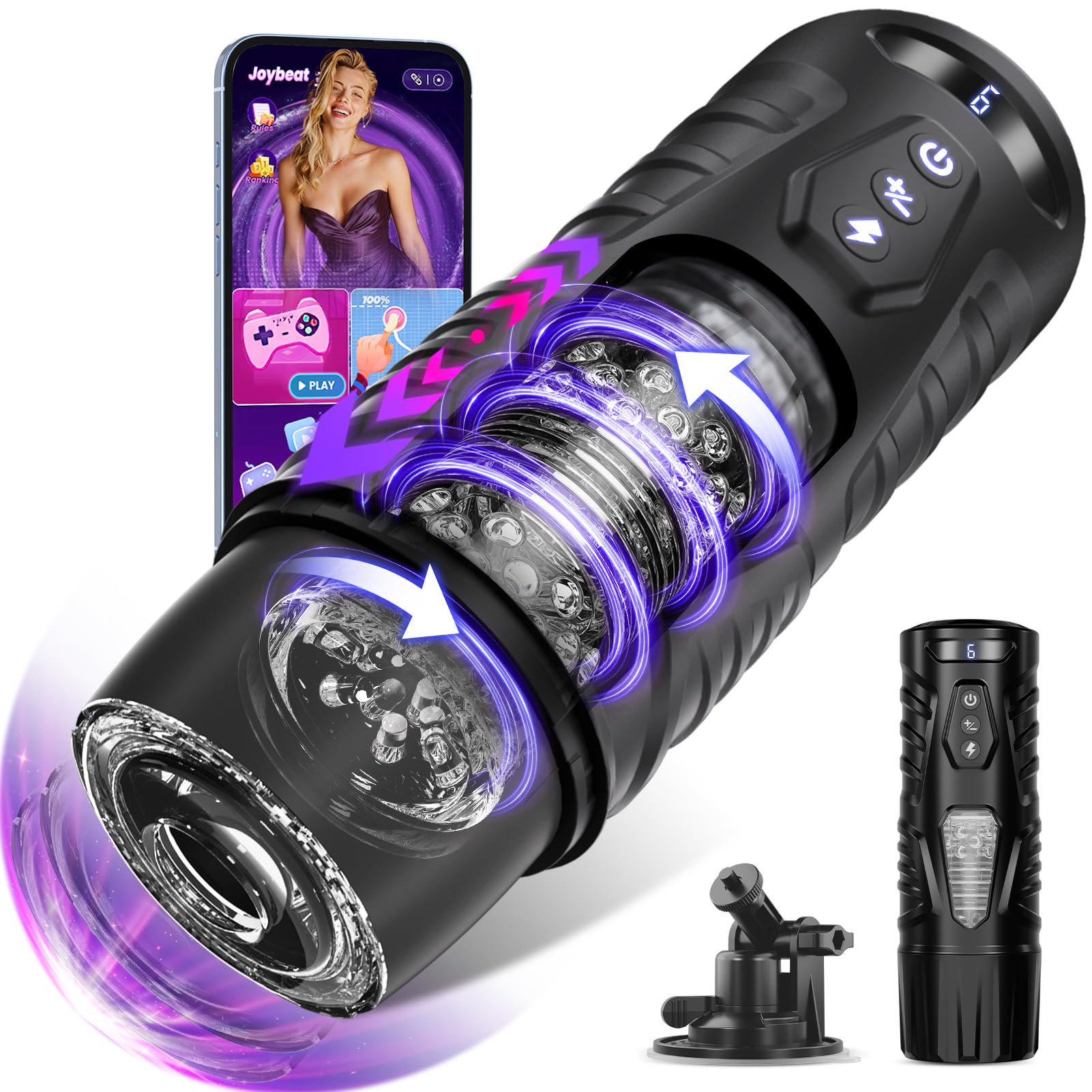 EINSEO AI Sync Male Masturbator Sex Toys for Men - Adult Toy Male Sex Toys with 7 Thrusting & 7 Rotating Modes, Pocket Pussy Hands Free Sex Machine LCD Display with Visual Window & Mounting Base
