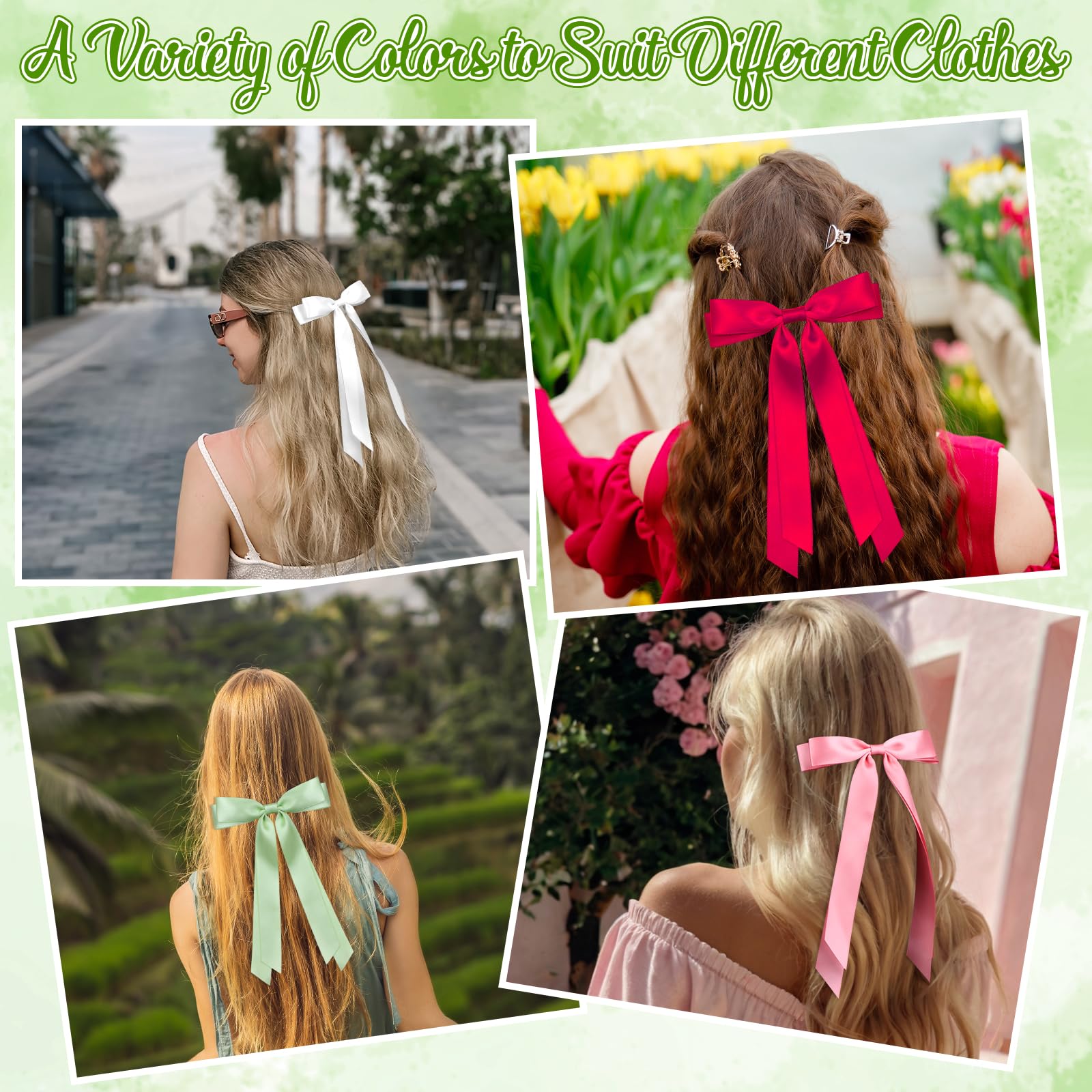 32Pcs Satin Oversized Hair Bows with Long Tails and Clips