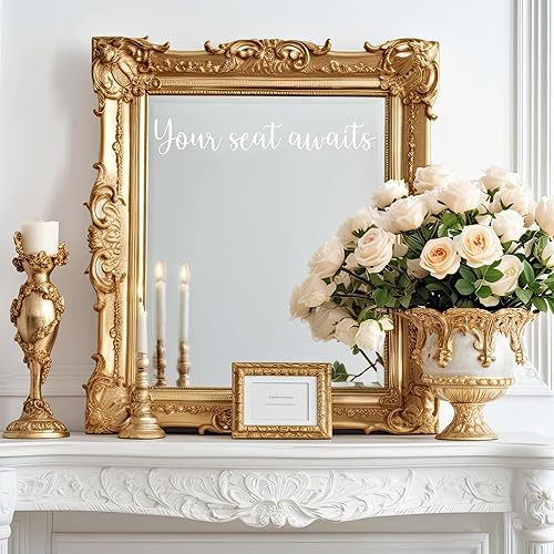 Miniatura 3 de Calcomanía de mesa de asientos de boda, decoración de letreros para bricolaje, calcomanía de espejo, vinilo - Tu asiento espera (18 x 3 pulgadas)