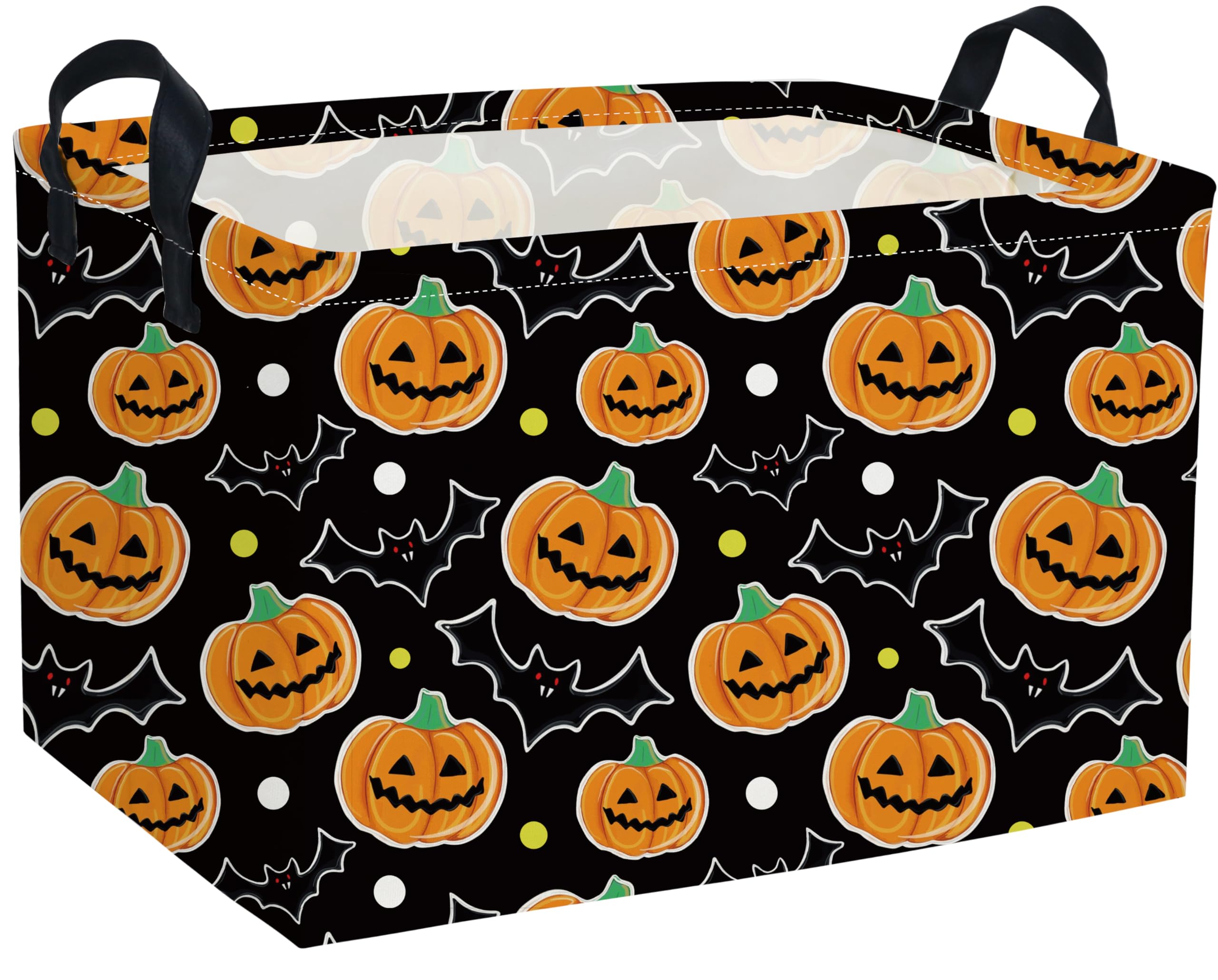 Essme Rectangular Halloween Basket,Kids Baskets Empty with Handles for kids Halloweens Room Decor,Boys and Girls,Candy Basket（Black Pumpkin）
