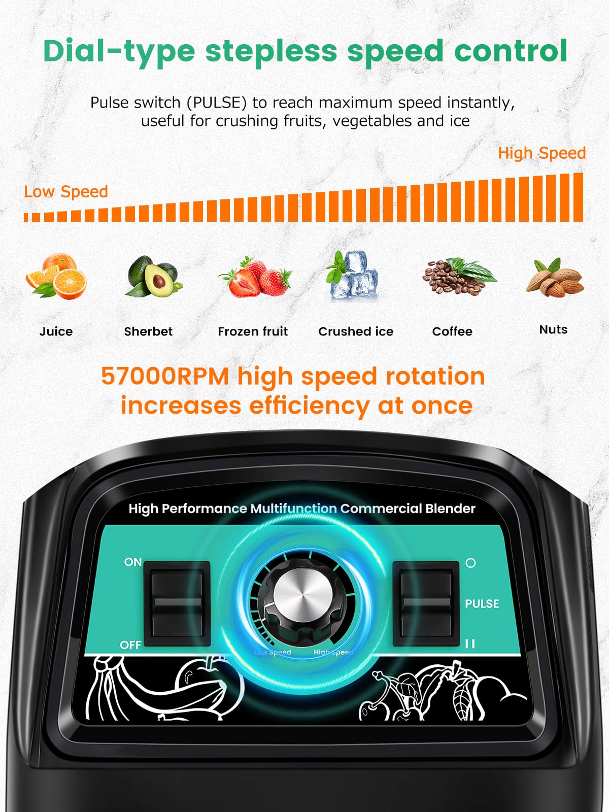 Huanyu Mixeur Smoothie Maker Mixeur haute vitesse de grande capacité 3,9 litres Mélangeur multifonctionnel commercial de 2800W pour piler la glace, le jus, le smoothie, le milkshake et le lait de soja