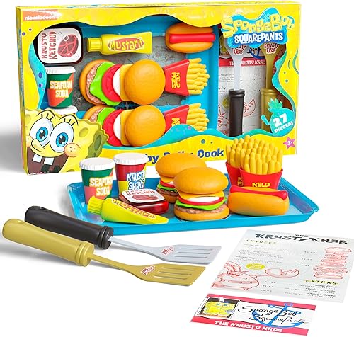 Lollipop Spongebob - Juego de cocina para niños, comida interactiva con 2 hamburguesas Krabby Patty, batido de espuma de mar, papas fritas de algas,