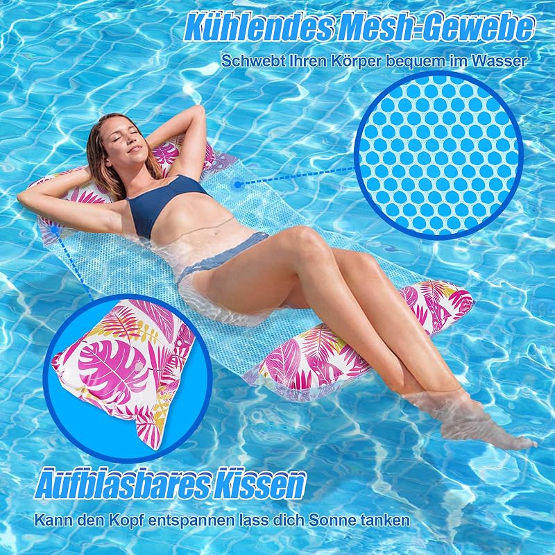 WEARXI Saltea gonflabilă pentru piscină XL, set 2 bucăți, 4 în 1 pentru adulți și copii