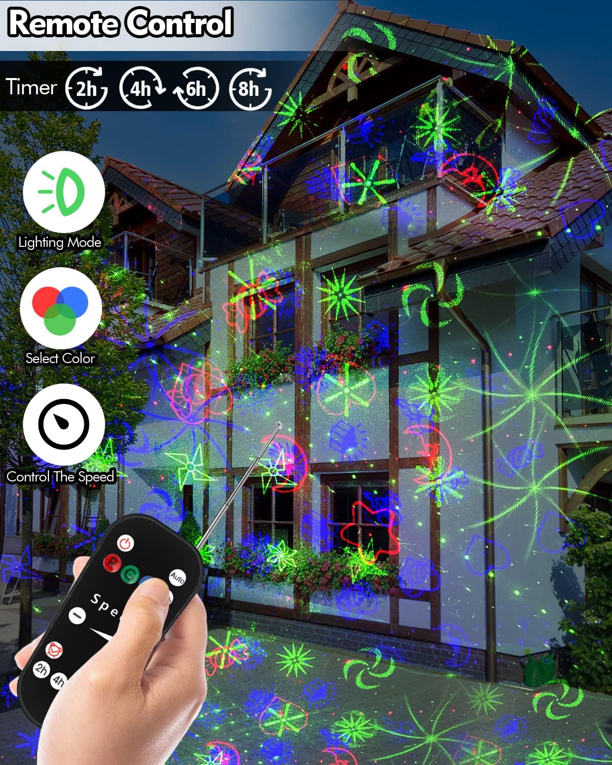 Poeland Christmas Moving Laser Lights, Garden Projector Lights 30 Patterns, Decorative Lights for Indoor, Outdoor, Home, Garden