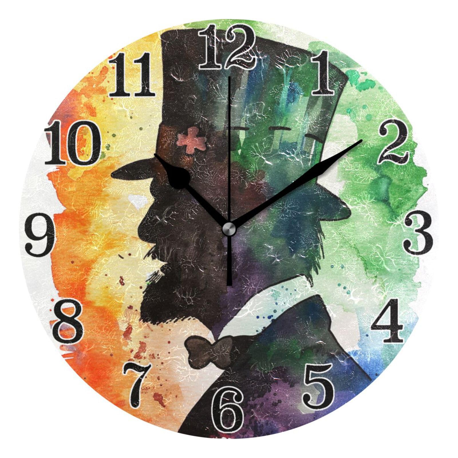Horloge murale ronde St.Patrick 25,4 cm avec chapeau noir pour décoration intérieure