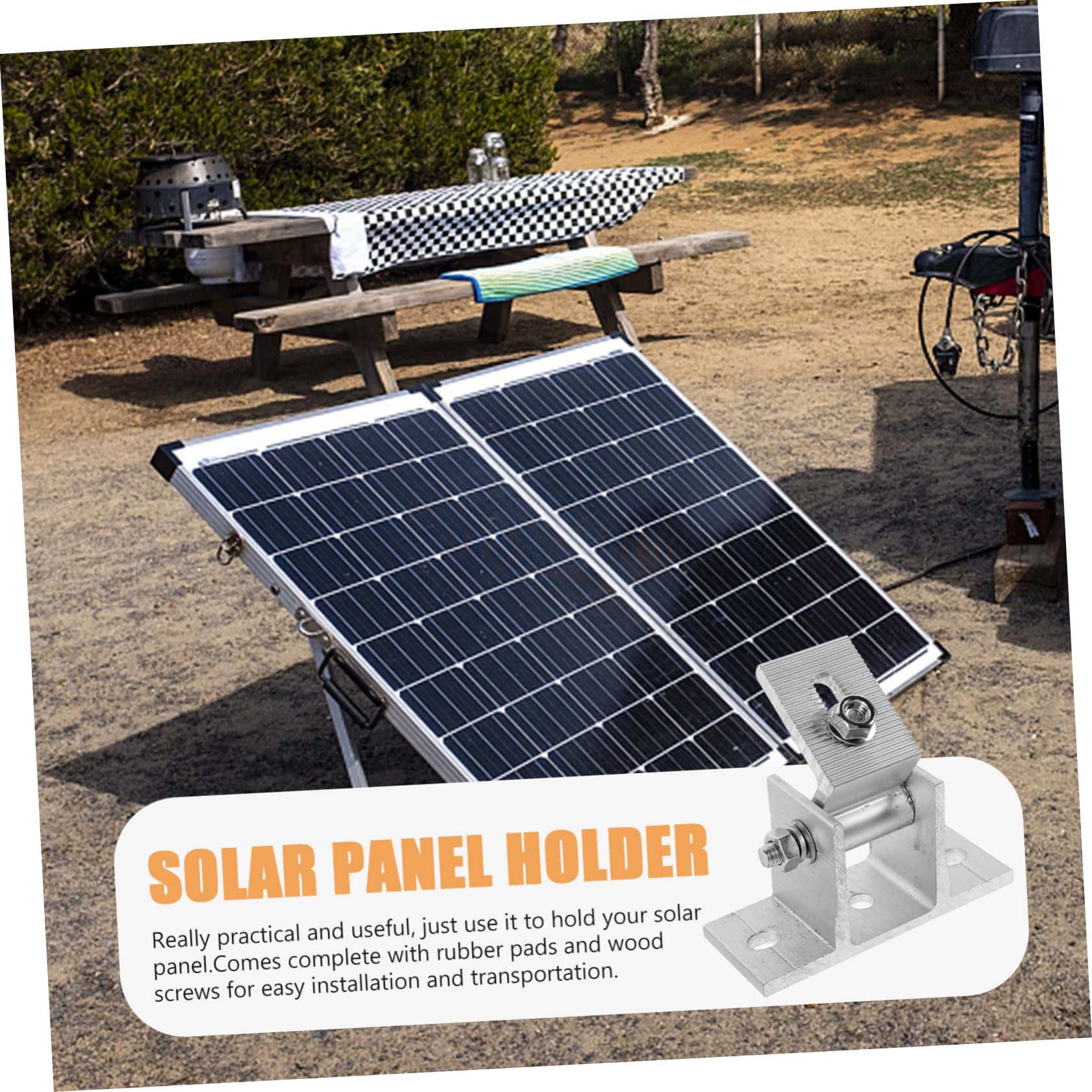 Soporte de Montaje para Panel Solar Ajustable 4 Piezas Aluminio | Estructura Estable, Incluye Almohadillas de Goma y Tornillos de Madera, Formato en Bolsa