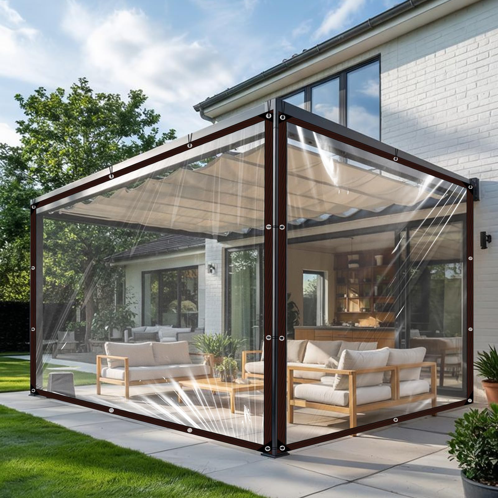 Plane Transparent mit öSen,Durchsichtige Plane mit öSen,Abdeckplane Wasserdicht,Mehrzweck Durchsichtig Wasserdicht Planen,wasserdichte Abdeckung für Gartenmöbel im Außenbereich,Wetterfest,1x4m