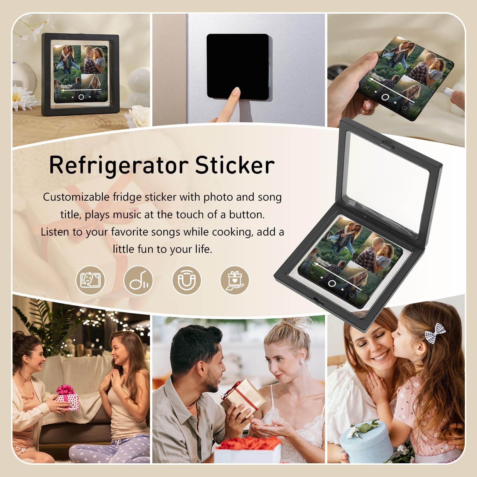 Calamita Frigorifero con Musica Personalizzata – Magnete Musicale Personalizzabile con Immagine e Spotify – Calamite Frigo per Regali di Coppia, Natale, San Valentino, Compleanno (Stile 3)