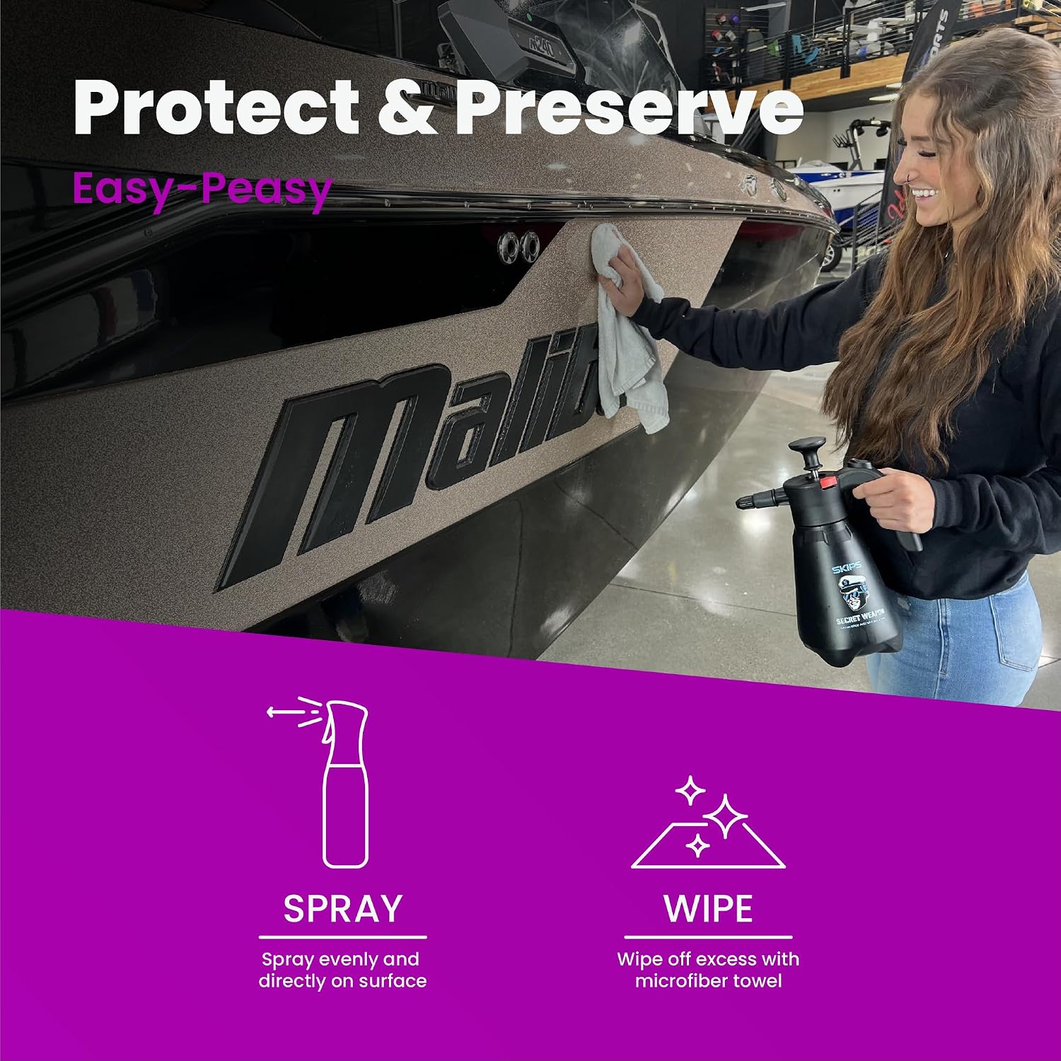 SKIPS Boat Seat Cleaner & Protectant: Vinyl, Leather & Upholstery Cleaner for Marine Seats – UV Protection with Beeswax & Lanolin – Spray or Gallon Refill