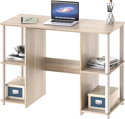 Miniatura 5 de SHW Escritorio de madera de 38 pulgadas para oficina en casa con estantes de doble cara, roble Cereza,Espresso,Roble