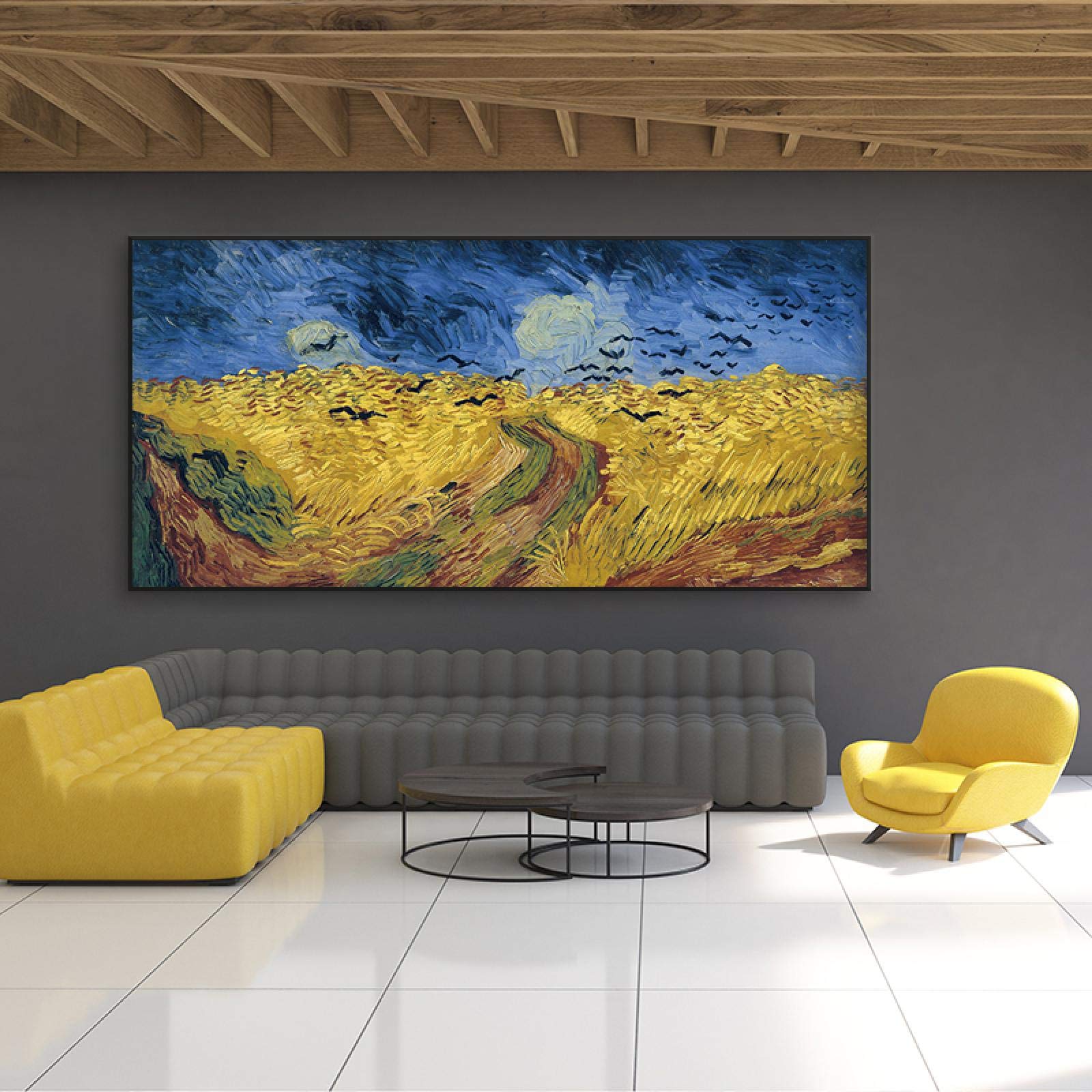 Trigo Campo Cuervo Pinturas Arte abstracto Lienzo Pintura Cuadros de pared para sala de estar Decoración Carteles e impresiones 70x140cm (28''x55') Marco interior