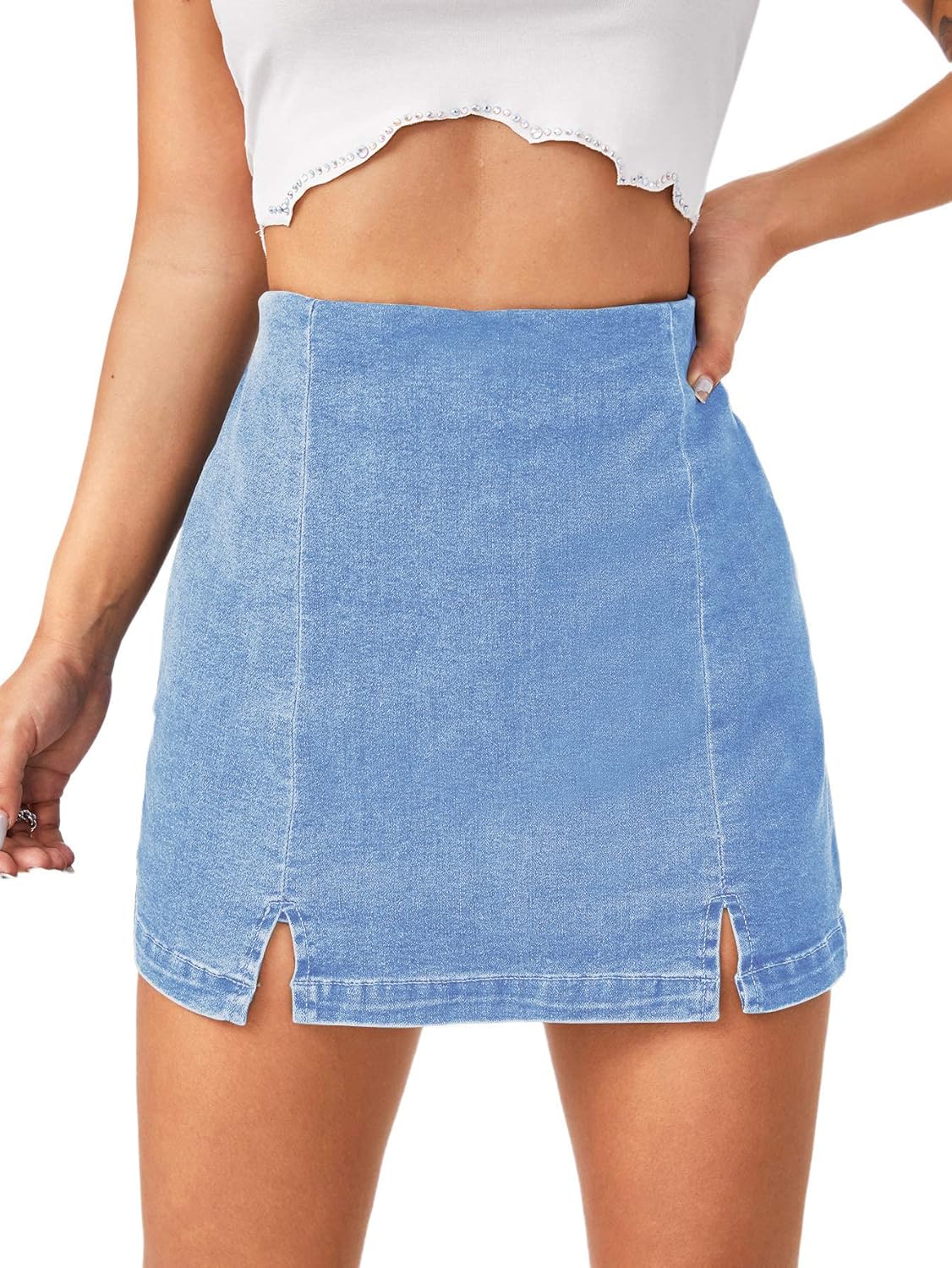 Floerns Women's Casual Split Hem High Waist Denim Skorts Skirt Shorts